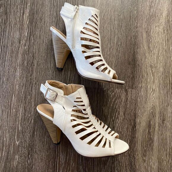 Rue 21 etc! White Peep Toe Ankle Buckle Block Heels Women's Sz 7/8​ - Picture 1 of 9